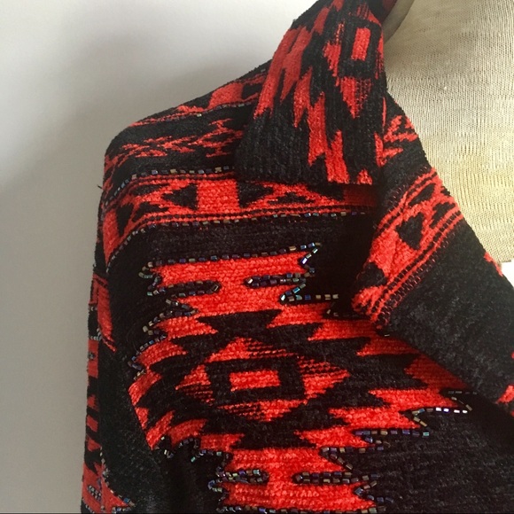 ✨✨TUES SALE $25✨✨Vintage 90s Chenille Southwestern Beaded Blazer Jacket - Picture 13 of 16